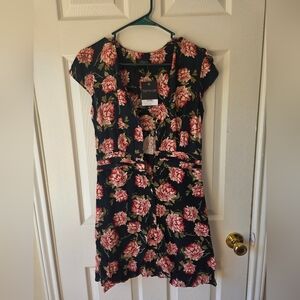 Topshop Mini Dress US 4 NWT Floral Black and Pink $80